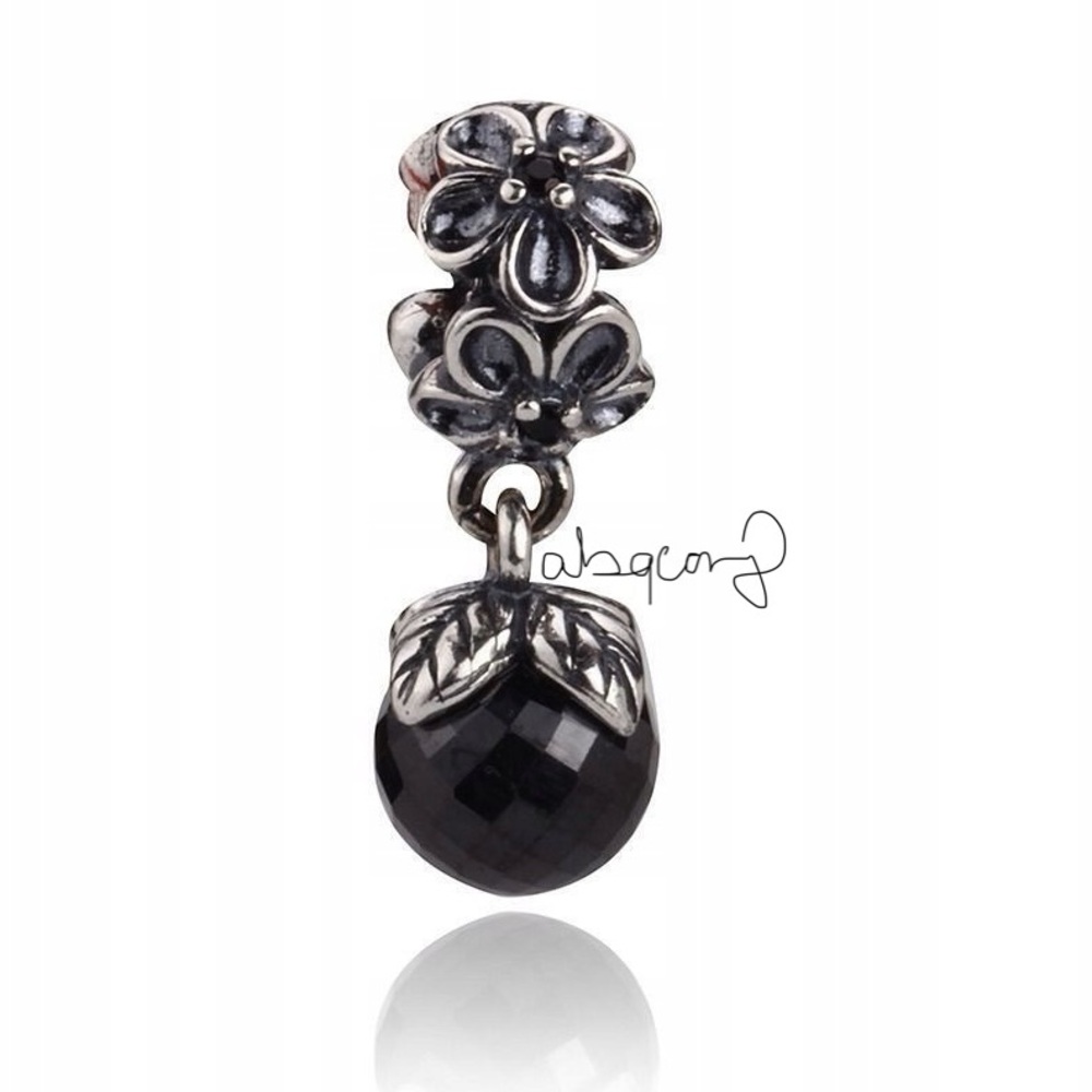 EUC Pandora 790858SPB Sterling Silver Garden Odyssey Black Spinel Dangle Charm